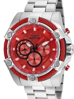 Invicta Red Bolt Ace Mens Silver and Red Stainless Steel Chronograph Watch 52mm